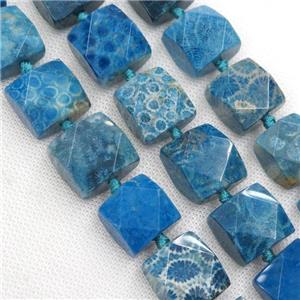 blue Coral Fossil beads, faceted square, approx 18x18mm [GB11535]