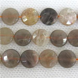 black SunStone Beads, faceted circle, approx 12mm dia [GB11557-12MM]