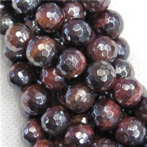 red Tiger eye stone beads, faceted round, light electroplated, approx 8mm dia [GB11577-8MM]