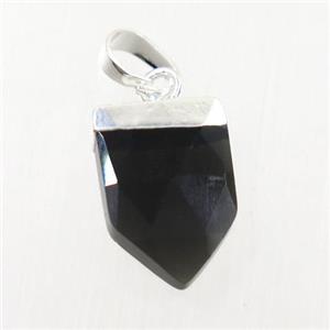 black onyx agate pendant, faceted arrowhead, silver plated, approx 10-15mm [GM10188]