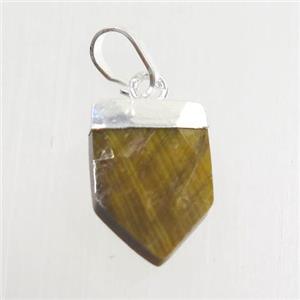 yellow Tiger eye stone arrowhead pendant, silver plated, approx 10-15mm [GM10191]