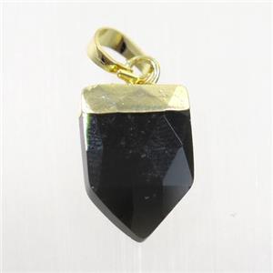 black onyx agate pendant, faceted arrowhead, silver plated, approx 10-15mm [GM10193]