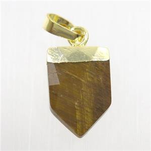 yellow Tiger eye stone pendant, faceted arrowhead, gold plated, approx 10-15mm [GM10196]