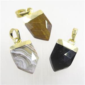 mix gemstone pendant, faceted arrowhead, gold plated, approx 10-15mm [GM10198]
