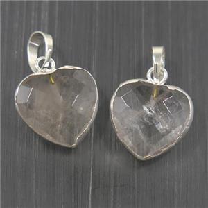 Clear Quartz pendant, faceted heart, silver plated, approx 12mm [GM10199]