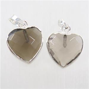 Smoky Quartz heart pendant, silver plated, approx 12mm [GM10200]