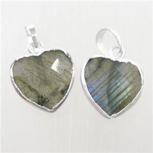 Labradorite heart pendant, silver plated, approx 12mm [GM10201]