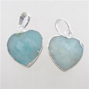 blue Amazonite heart pendant, silver plated, approx 12mm [GM10202]