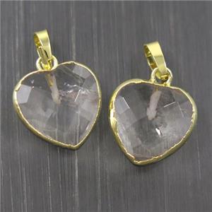 Clear Quartz heart pendant, gold plated, approx 12mm [GM10205]