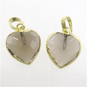 Smoky Quartz heart pendant, gold plated, approx 12mm [GM10206]