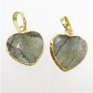 Labradorite heart pendant, gold plated, approx 12mm [GM10207]