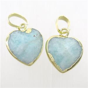 blue Amazonite pendant, faceted heart, gold plated, approx 12mm [GM10208]