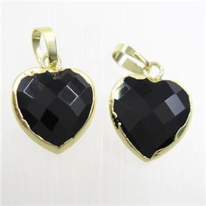 black Onyx Agate heart pendant, gold plated, approx 12mm [GM10209]