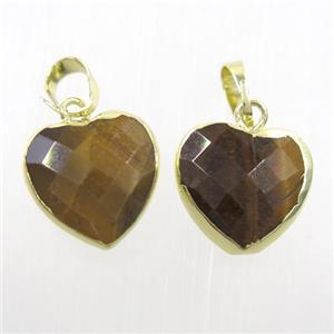 yellow Tiger eye stone pendant, faceted heart, gold plated, approx 12mm [GM10210]