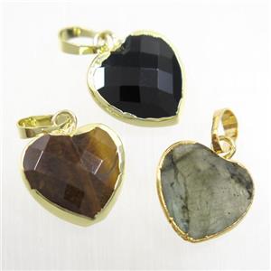 mix gemstone heart pendant, gold plated, approx 12mm [GM10211]