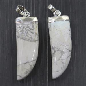white howlite horn pendant, silver plated, approx 10-30mm [GM10212]