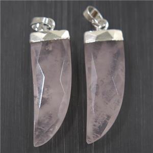 Rose Quartz horn pendant, pink, silver plated, approx 10-30mm [GM10213]