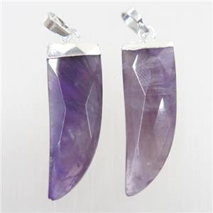 purple Amethyst horn pendant, silver plated, approx 10-30mm [GM10218]