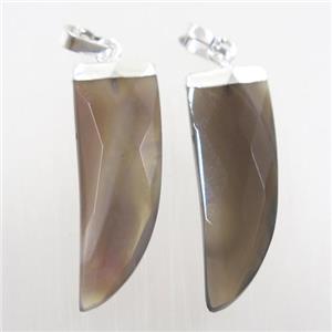 botswana agate horn pendant, silver plated, approx 10-30mm [GM10220]