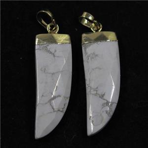 white howlite horn pendant, gold plated, approx 10-30mm [GM10223]