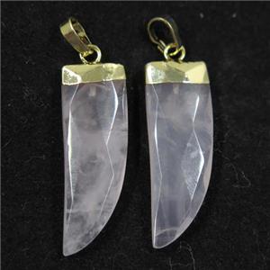 Rose Quartz horn pendant, gold plated, approx 10-30mm [GM10224]