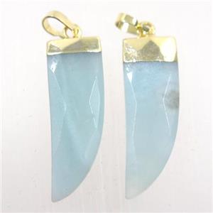 blue Amazonite horn pendant, gold plated, approx 10-30mm [GM10227]
