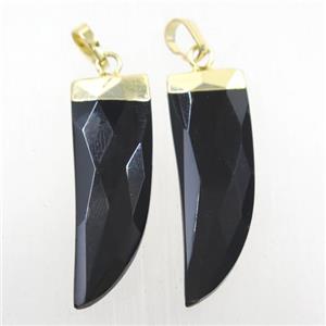 black onyx agate horn pendant, gold plated, approx 10-30mm [GM10228]