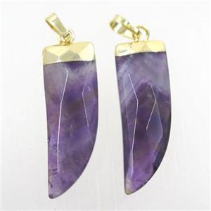 purple Amethyst horn pendant, gold plated, approx 10-30mm [GM10229]
