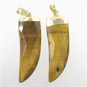 yellow Tiger eye stone horn pendant, gold plated, approx 10-30mm [GM10230]