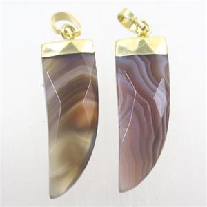 Botswana Agate horn pendant, gold plated, approx 10-30mm [GM10231]