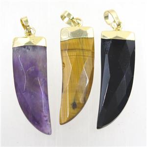 mix gemstone pendant, faceted horn, gold plated, approx 10-30mm [GM10233]
