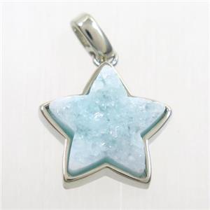 druzy quartz pendant, star, platinum plated, approx 15mm dia [GM10235]