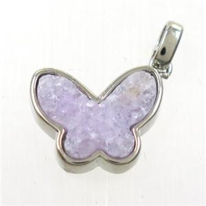 purple druzy quartz pendant, butterfly, platinum plated, approx 13-16mm [GM10241]