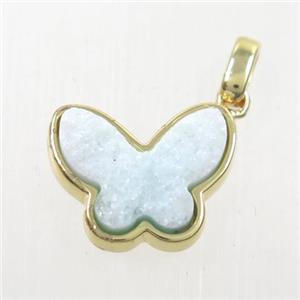 aqua druzy quartz pendant, butterfly, gold plated, approx 13-16mm [GM10242]