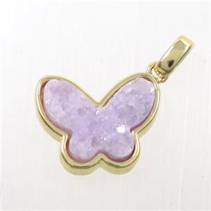 purple druzy quartz pendant, butterfly, gold plated, approx 13-16mm [GM10243]