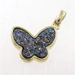 rainbow druzy quartz pendant, butterfly, gold plated, approx 13-16mm [GM10244]