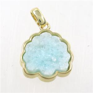 aqua druzy quartz pendant, strawberry, gold plated, approx 15mm [GM10246]