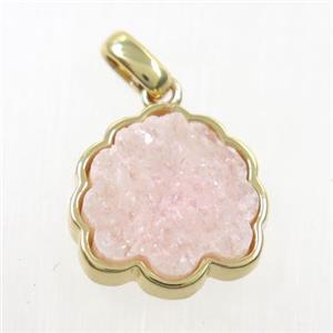 pink druzy quartz pendant, strawberry, gold plated, approx 15mm [GM10247]