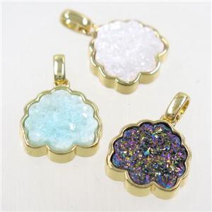 druzy quartz strawberry pendant, mix color, gold plated, approx 15mm [GM10250]