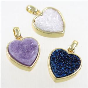 druzy quartz heart pendant, mix color, gold plated, approx 15mm [GM10260]