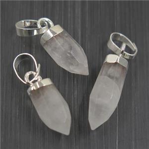 Rose Quartz bullet pendant, pink, silver plated, approx 5-16mm [GM10262-L]