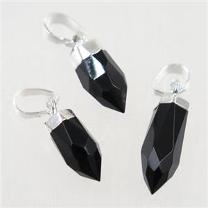 black Onyx Agate pendant, faceted bullet, silver plated, approx 5-16mm [GM10263-L]