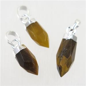 yellow Tiger eye stone pendant, faceted bullet, silver plated, approx 5-16mm [GM10265-L]