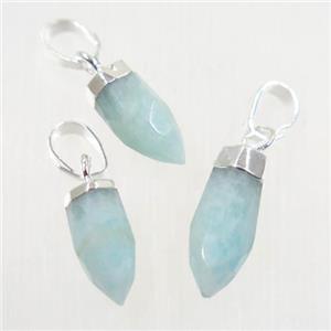 blue Amazonite pendant, faceted bullet, silver plated, approx 5-16mm [GM10268-L]