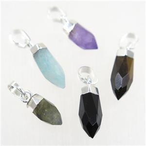 mix gemstone pendant, faceted bullet, silver plated, approx 5-16mm [GM10269-L]