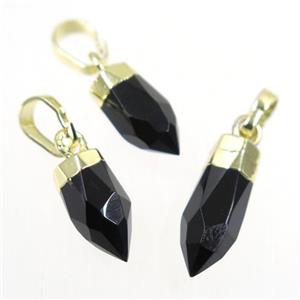 black onyx agate pendant, faceted bullet, gold plated, approx 5-12mm [GM10272-S]