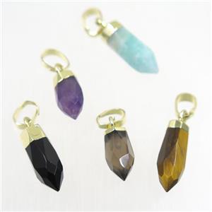 mix gemstone pendant, faceted bullet, gold plated, approx 5-16mm [GM10278-L]