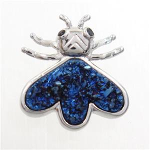 blue electroplated druzy quartz honey pendant, platinum plated, approx 15-17mm [GM10279]