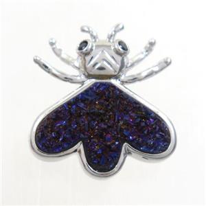 purple electroplated druzy quartz honey pendant, platinum plated, approx 15-17mm [GM10280]