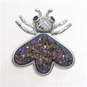 rainbow druzy quartz honey pendant, platinum plated, approx 15-17mm [GM10282]